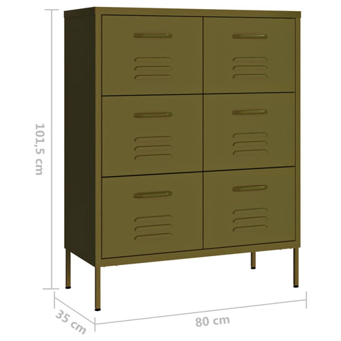 Lady Jillian -  Drawer Cabinet Olive Green 80x35x101,5 cm Steel